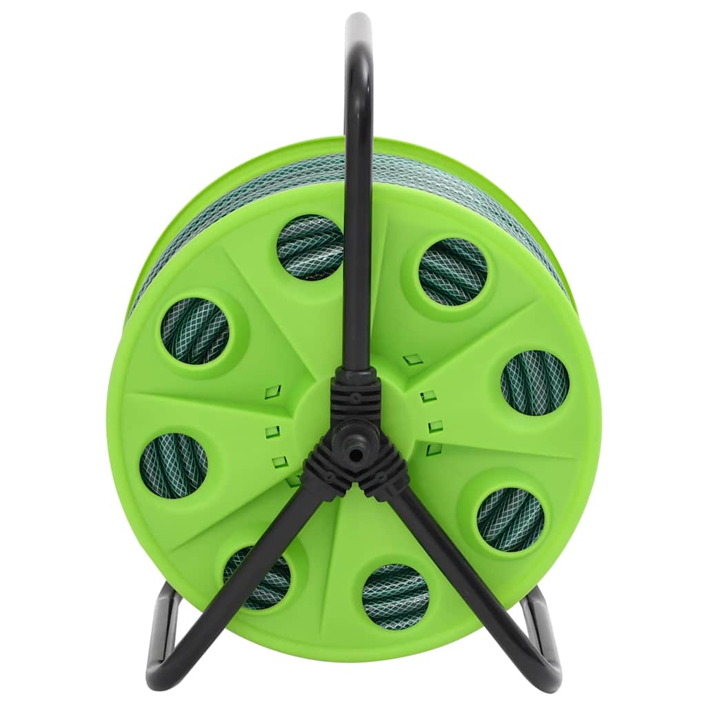 Free Standing Green Hose Reel With Hose Fitting Set 0.75" 20 M Pvc