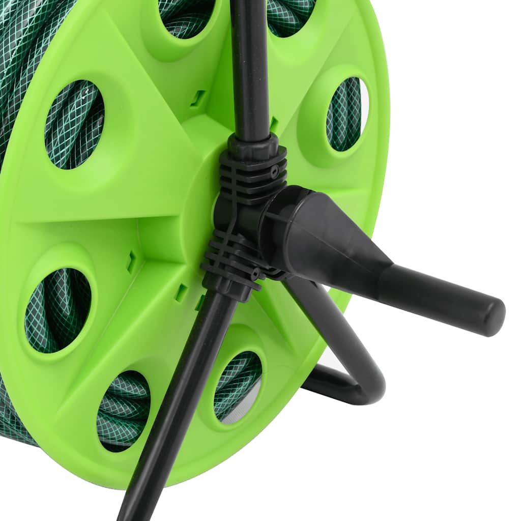 Free Standing Green Hose Reel With Hose Fitting Set 0.75" 20 M Pvc