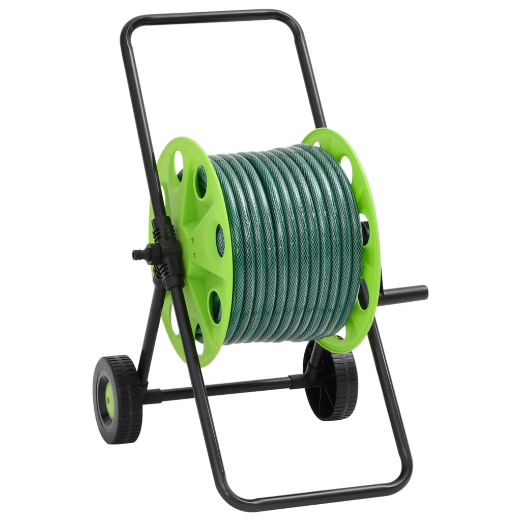 Free Standing Green Hose Reel With Hose Fitting Set 0.75" 20 M Pvc
