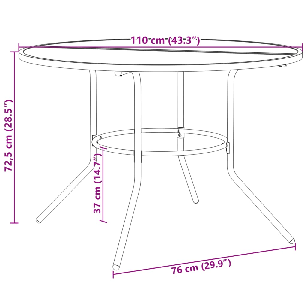 Patio Table Round Anthracite Ø Powder-Coated Steel