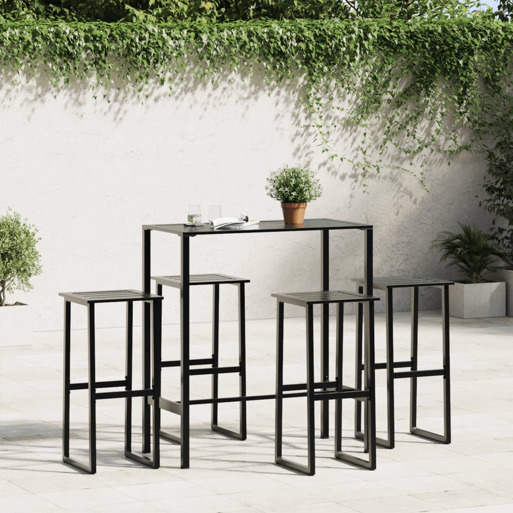 Outdoor Chair 4 Piece Bar Stools Black Powder Coated Steel Kitchen Breakfast Cha