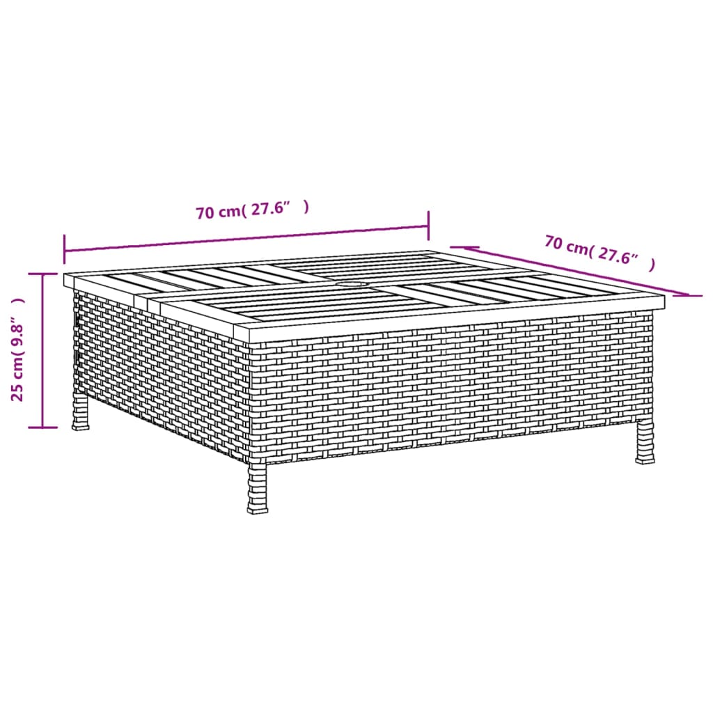 Outdoor Table Garden 70X70X25 Cm Rattan Acacia Wood grey black beige PE rattan 7