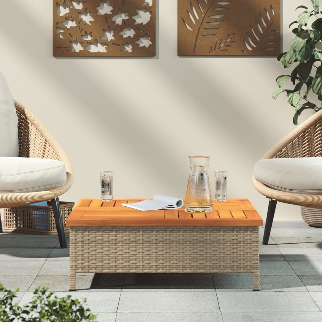 Garden Table 70X70X25 Cm Rattan And Acacia Wood