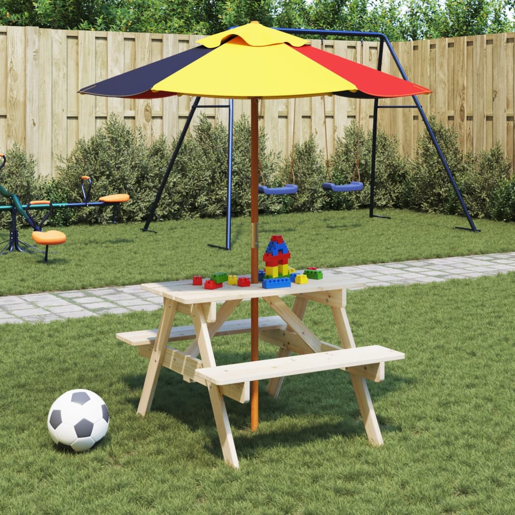 Picnic Table For 4 Kids With Umbrella Hole Solid Wood Fir
