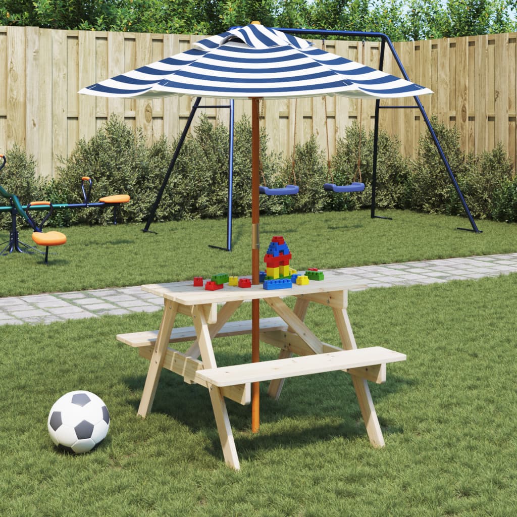 Picnic Table For 4 Kids With Umbrella Hole Solid Wood Fir