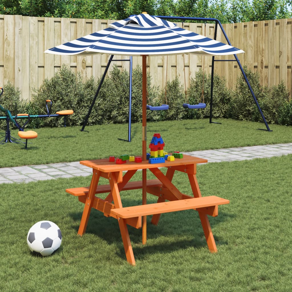 Picnic Table For 4 Kids With Umbrella Hole Solid Wood Fir