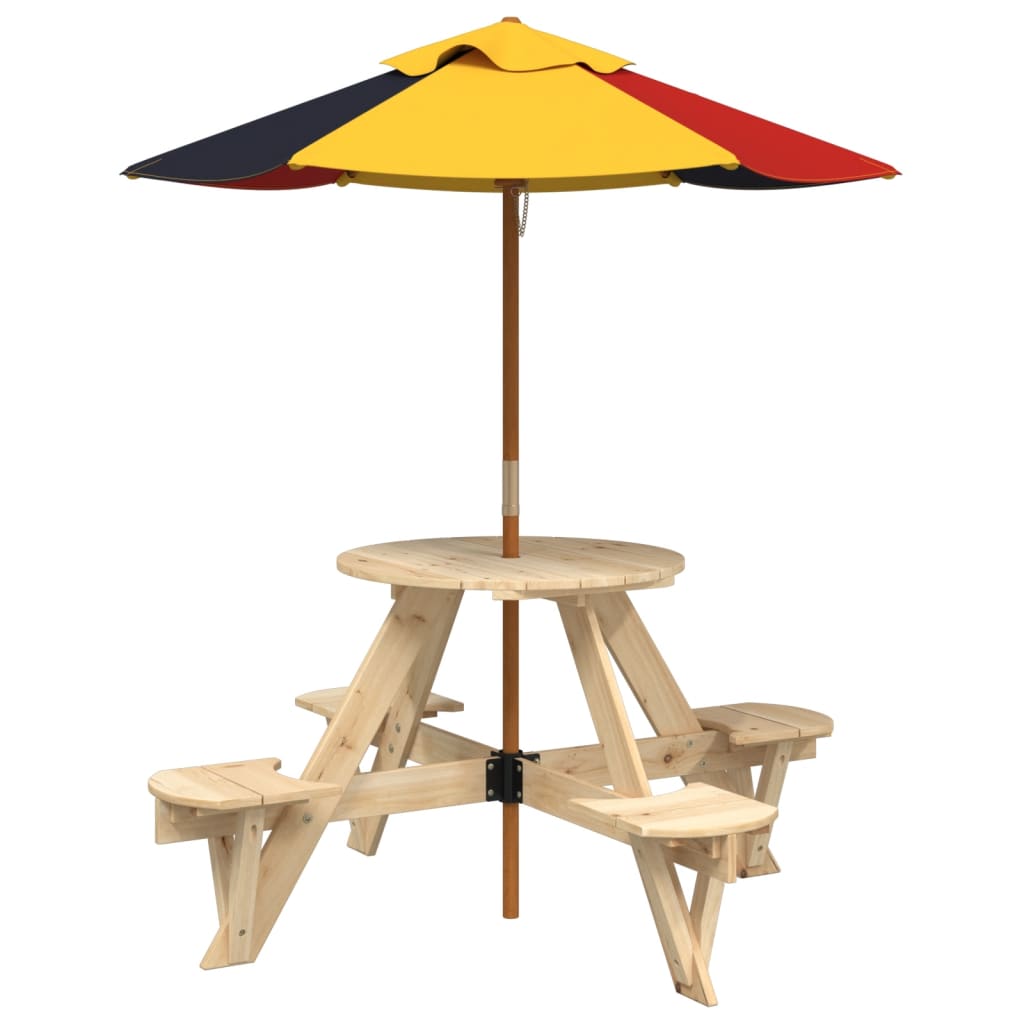 Outdoor Table Kids Wooden Picnic 4 Umbrella Hole Round Garden Bench Fir Wood LED
