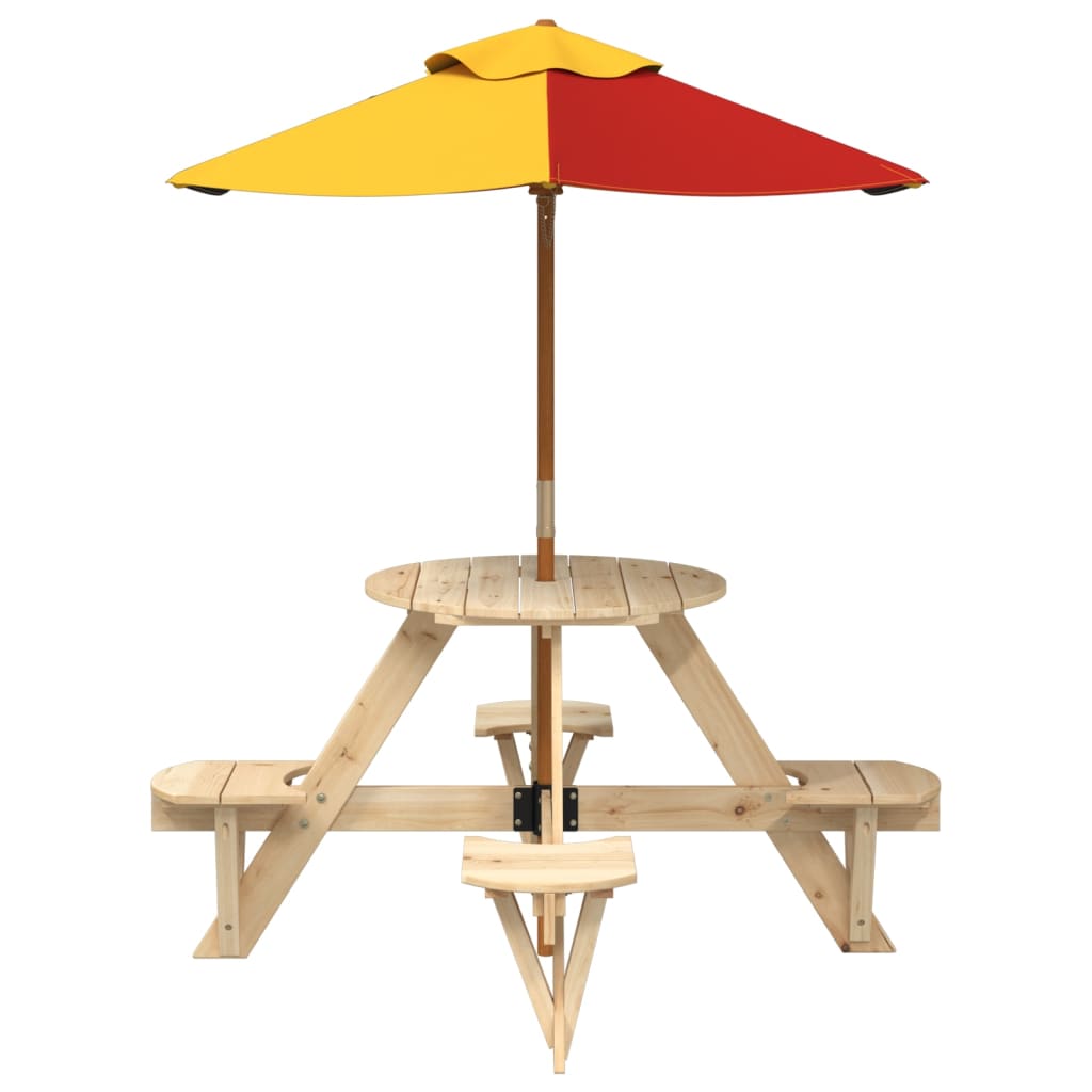 Outdoor Table Kids Wooden Picnic 4 Umbrella Hole Round Garden Bench Fir Wood LED