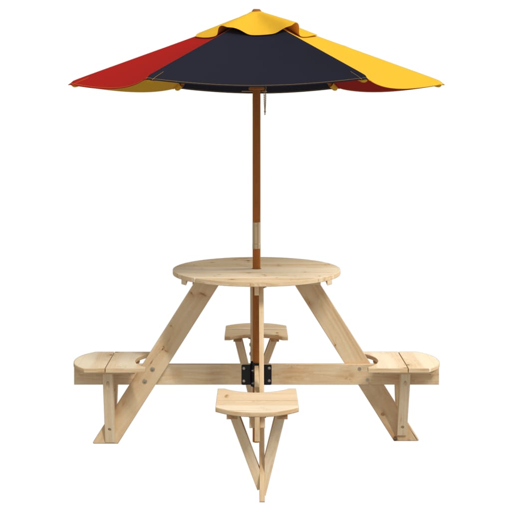 Outdoor Table Kids Wooden Picnic 4 Umbrella Hole Round Garden Bench Fir Wood LED