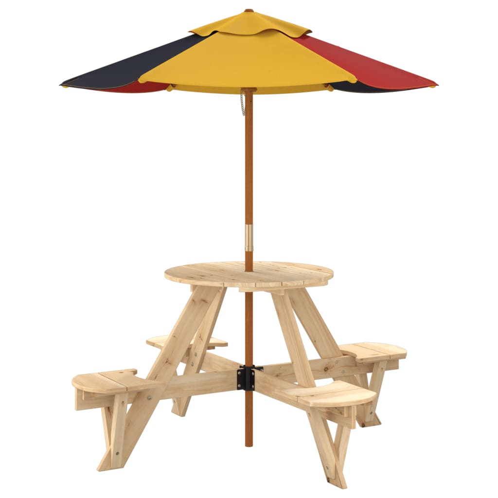 Outdoor Table Kids Wooden Picnic 4 Umbrella Hole Round Garden Bench Fir Wood LED
