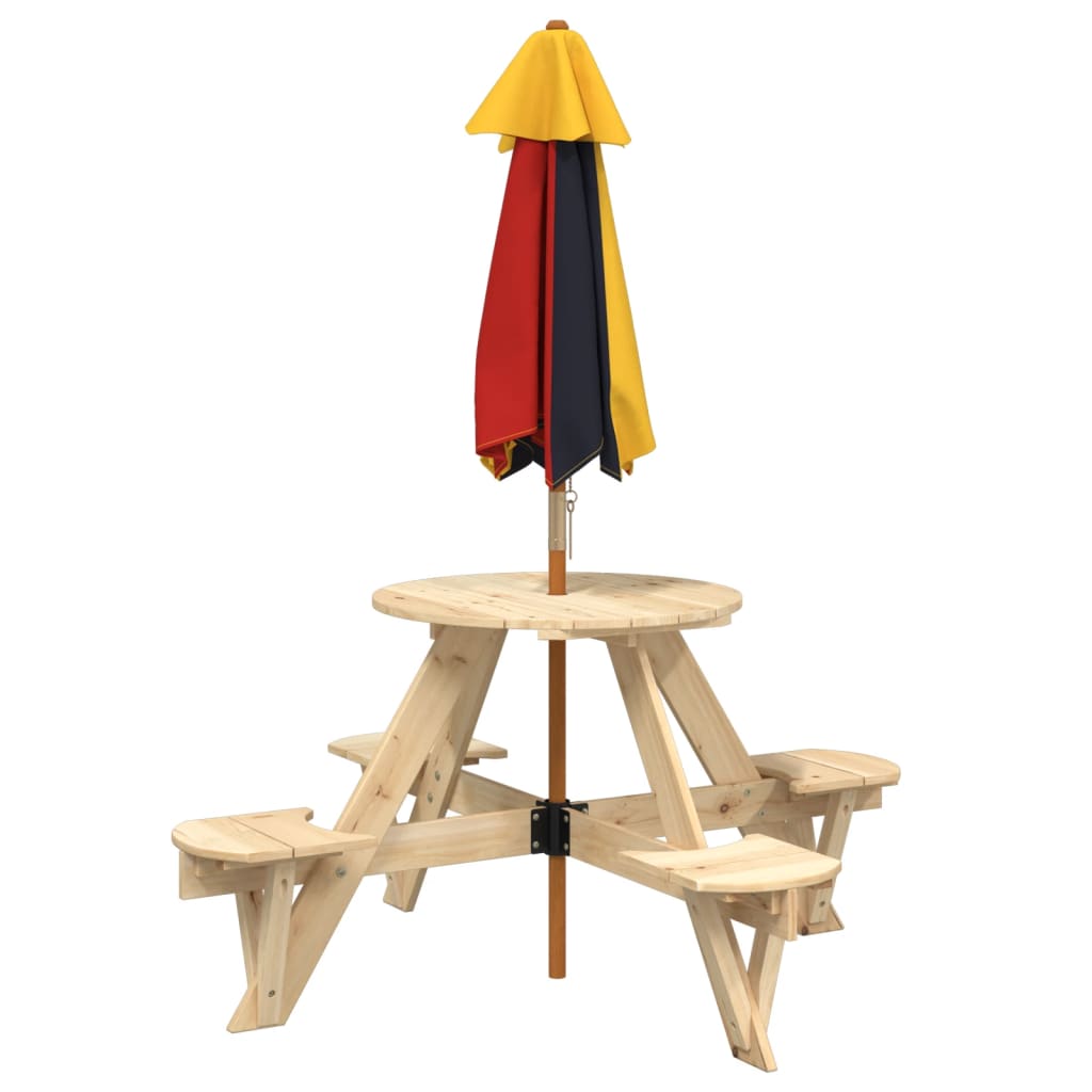 Outdoor Table Kids Wooden Picnic 4 Umbrella Hole Round Garden Bench Fir Wood LED