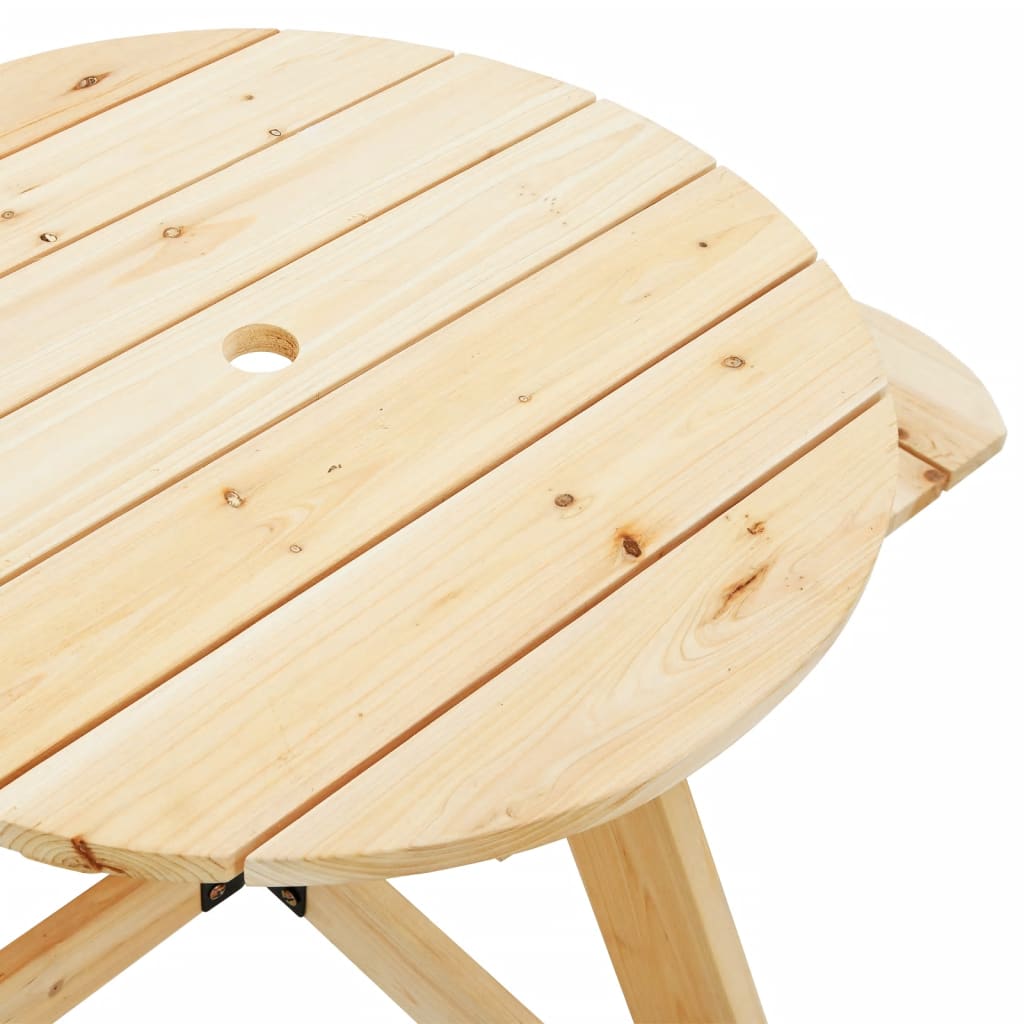 Outdoor Table Kids Wooden Picnic 4 Umbrella Hole Round Garden Bench Fir Wood LED