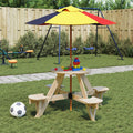 Outdoor Table Kids Wooden Picnic 4 Umbrella Hole Round Garden Bench Fir Wood LED