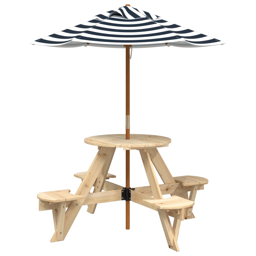 Outdoor Table Kids Wooden Picnic 4 Umbrella Hole Round Garden Bench Fir Wood LED