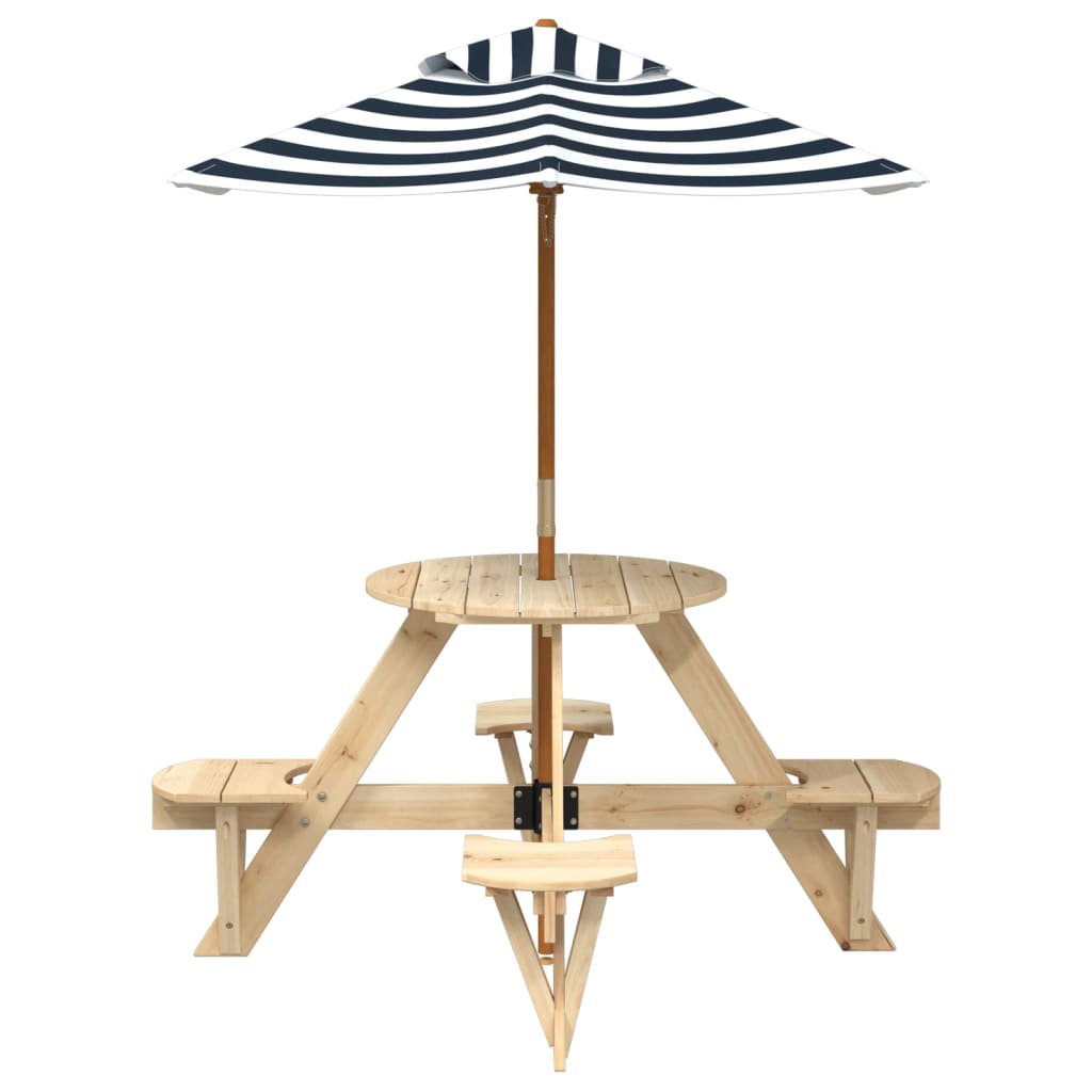 Outdoor Table Kids Wooden Picnic 4 Umbrella Hole Round Garden Bench Fir Wood LED