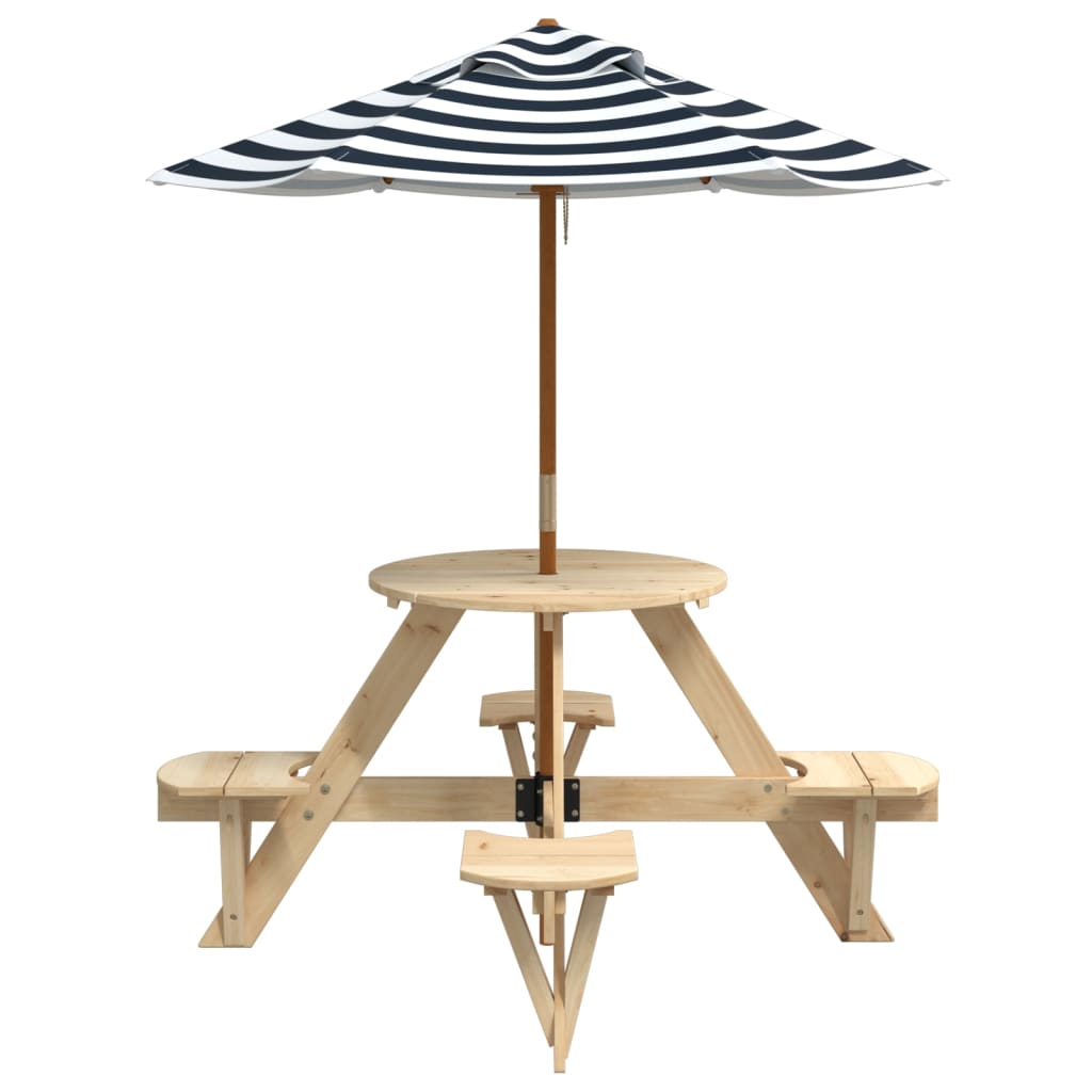 Outdoor Table Kids Wooden Picnic 4 Umbrella Hole Round Garden Bench Fir Wood LED