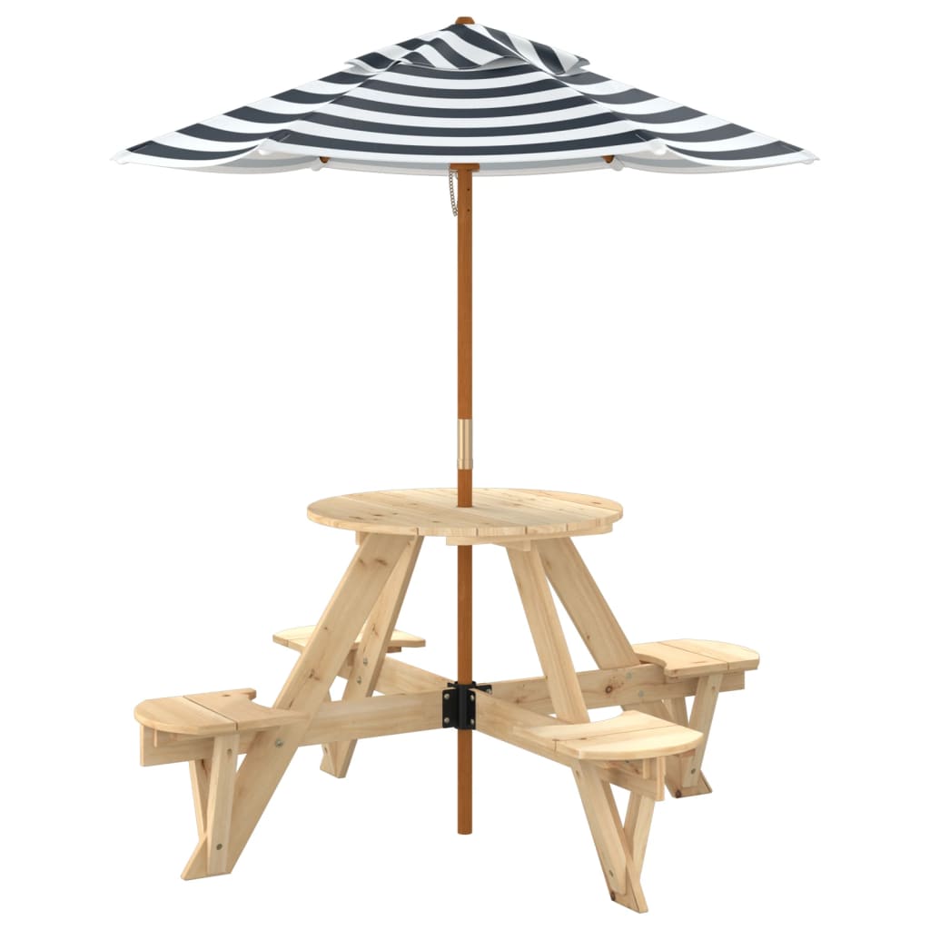 Outdoor Table Kids Wooden Picnic 4 Umbrella Hole Round Garden Bench Fir Wood LED