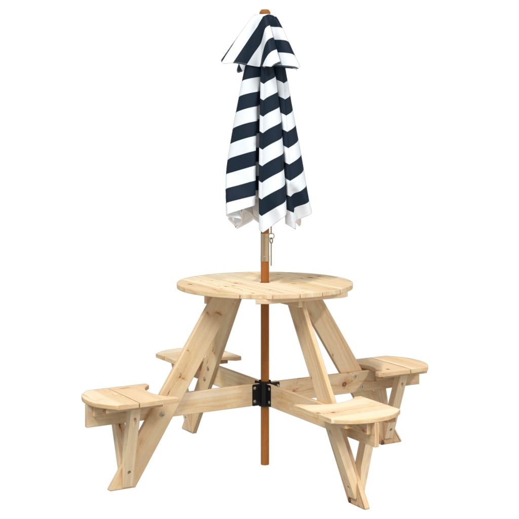 Outdoor Table Kids Wooden Picnic 4 Umbrella Hole Round Garden Bench Fir Wood LED