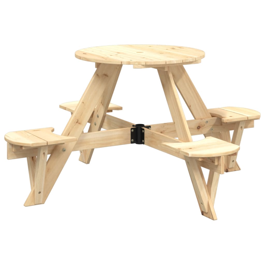 Outdoor Table Kids Wooden Picnic 4 Umbrella Hole Round Garden Bench Fir Wood LED