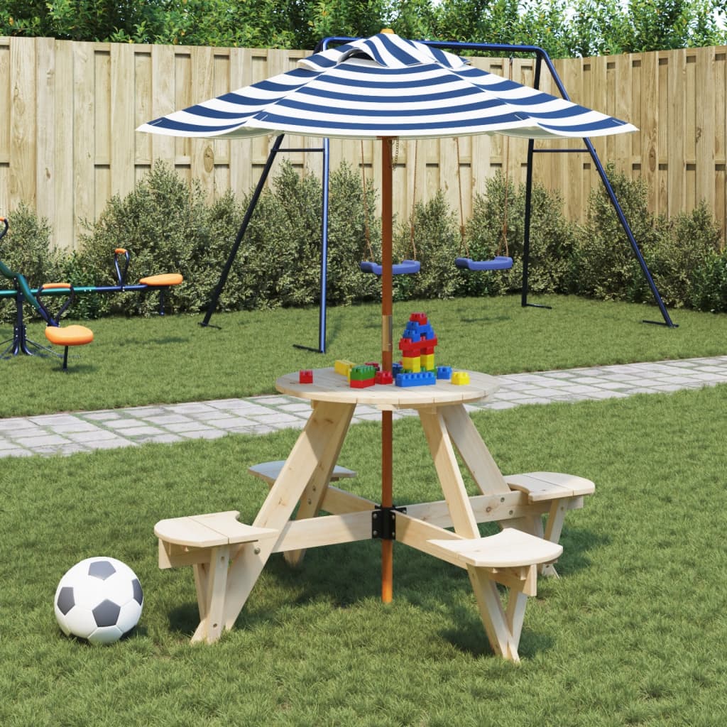 Outdoor Table Kids Wooden Picnic 4 Umbrella Hole Round Garden Bench Fir Wood LED