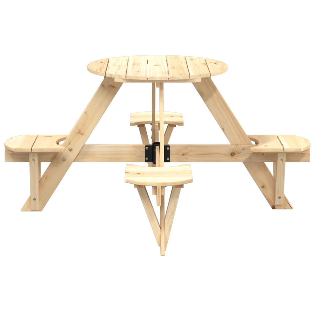 Picnic Table For 4 Kids With Umbrella Hole Round Solid Wood Fir