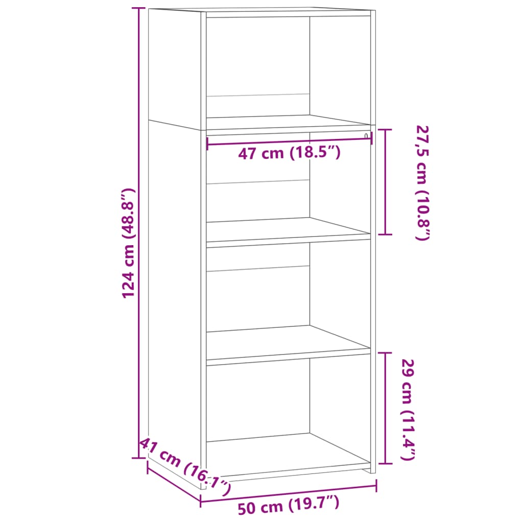 Sideboard Highboard 50X41X124 Cm Engineered Wood Smoked Oak Grey Sonoma White 50
