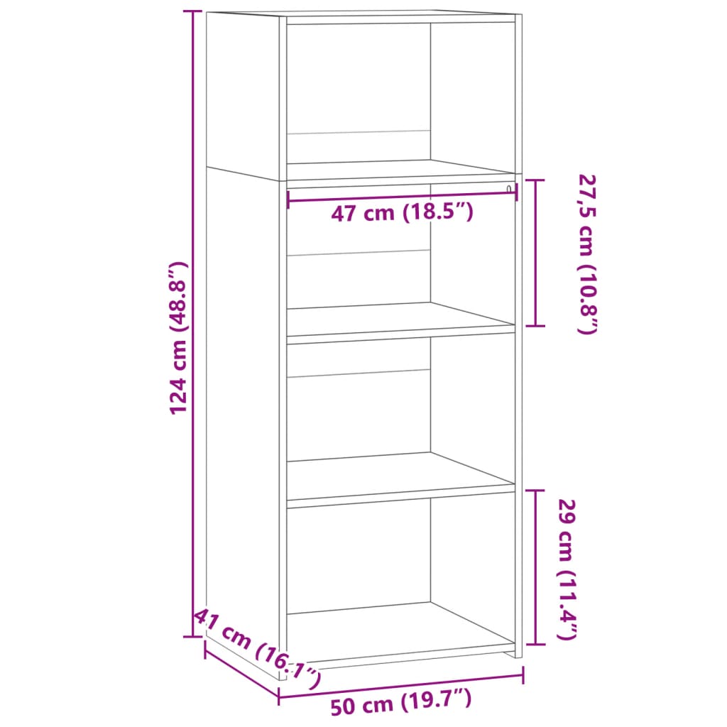 Sideboard Highboard 50X41X124 Cm Engineered Wood Smoked Oak Grey Sonoma White 50