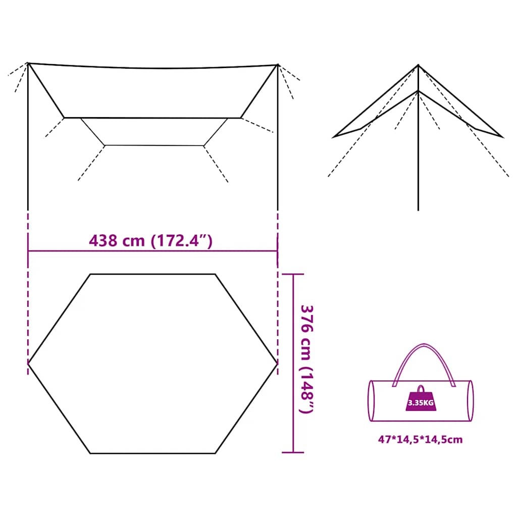 Tents Camping Tarp 430X380X210 Cm Waterproof Blue Green Grey And Orange Brown 43