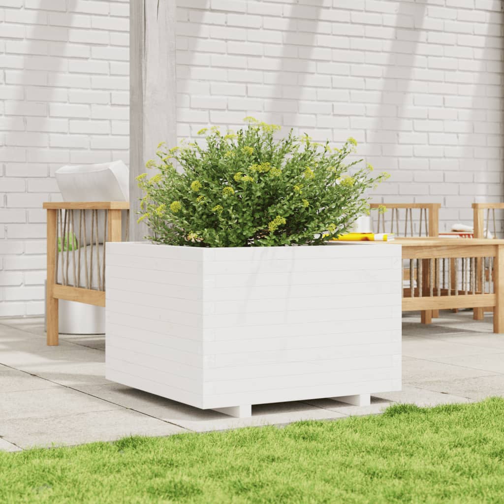 Planter White Wooden Garden 70x70x49.5cm Solid Pine Outdoor Pot Solid pinewood 7