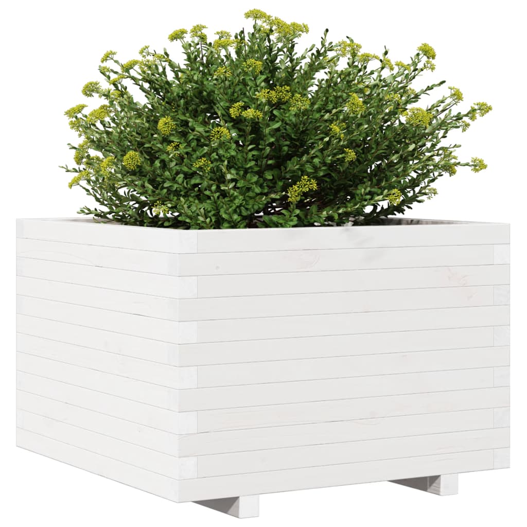 Planter White Wooden Garden 70x70x49.5cm Solid Pine Outdoor Pot Solid pinewood 7