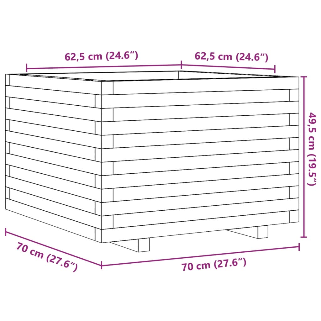 Planter White Wooden Garden 70x70x49.5cm Solid Pine Outdoor Pot Solid pinewood 7