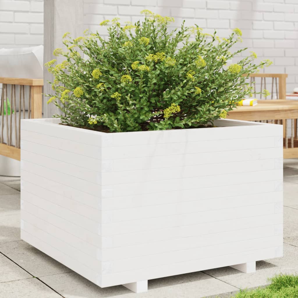 Planter White Wooden Garden 70x70x49.5cm Solid Pine Outdoor Pot Solid pinewood 7