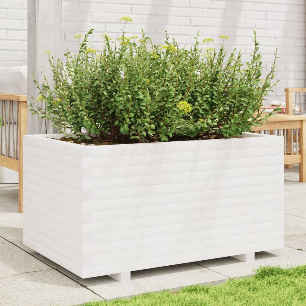 Planter White Solid Pine Garden 90x60x49.5cm Raised Flower Bed Solid pinewood 90