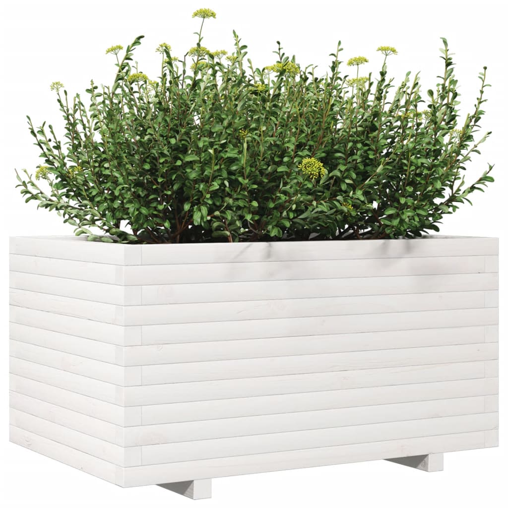 Planter White Solid Pine Garden 90x60x49.5cm Raised Flower Bed Solid pinewood 90