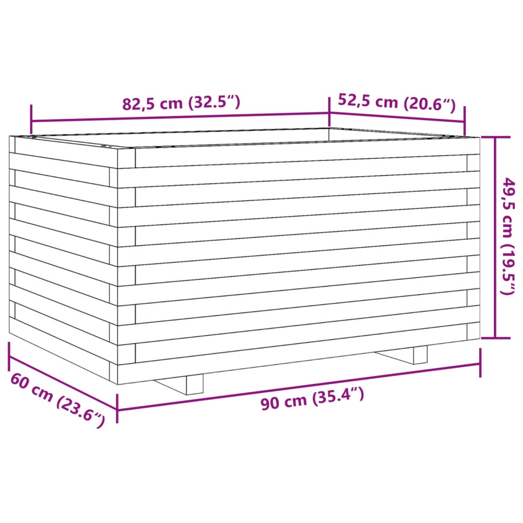 Planter White Solid Pine Garden 90x60x49.5cm Raised Flower Bed Solid pinewood 90