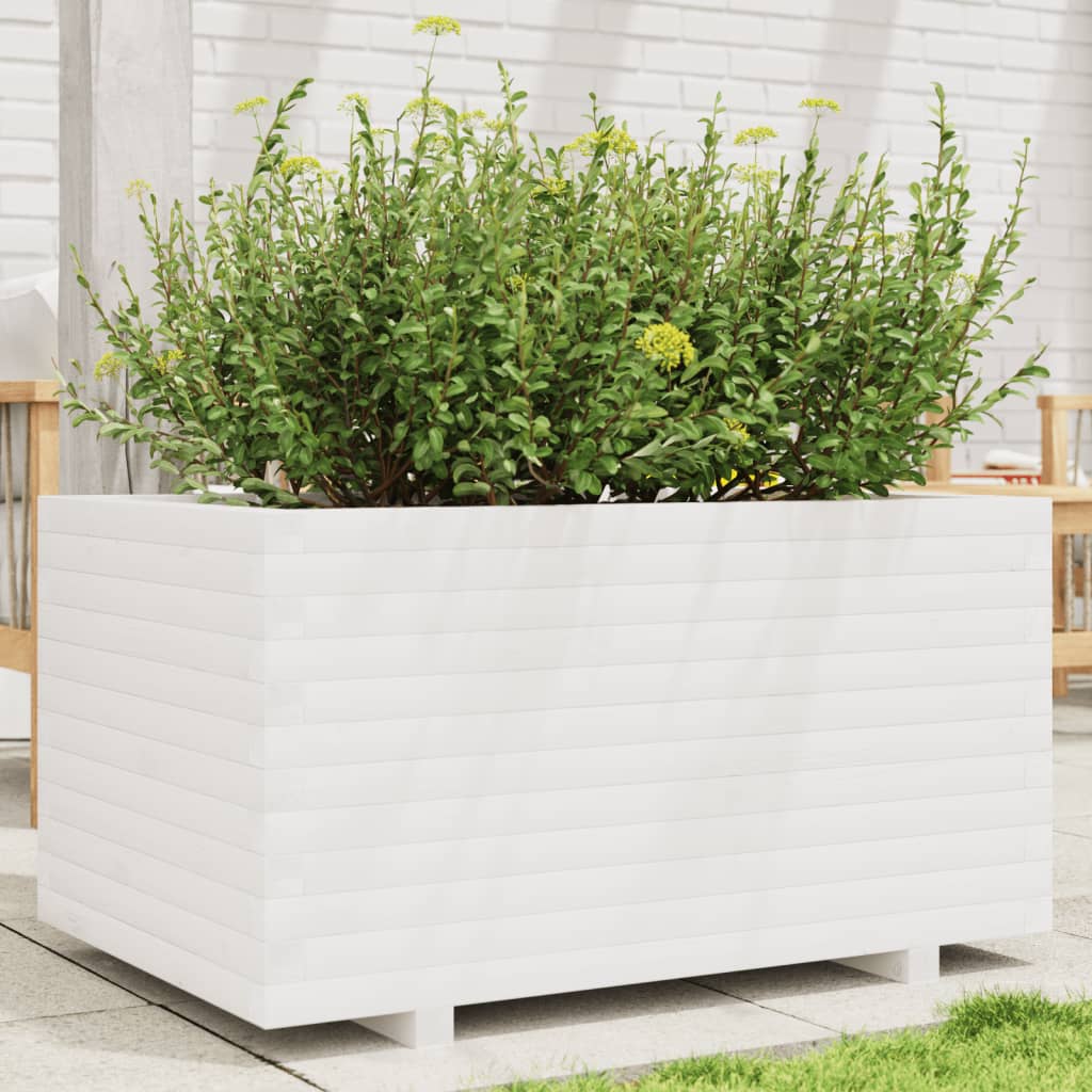 Planter White Solid Pine Garden 90x60x49.5cm Raised Flower Bed Solid pinewood 90