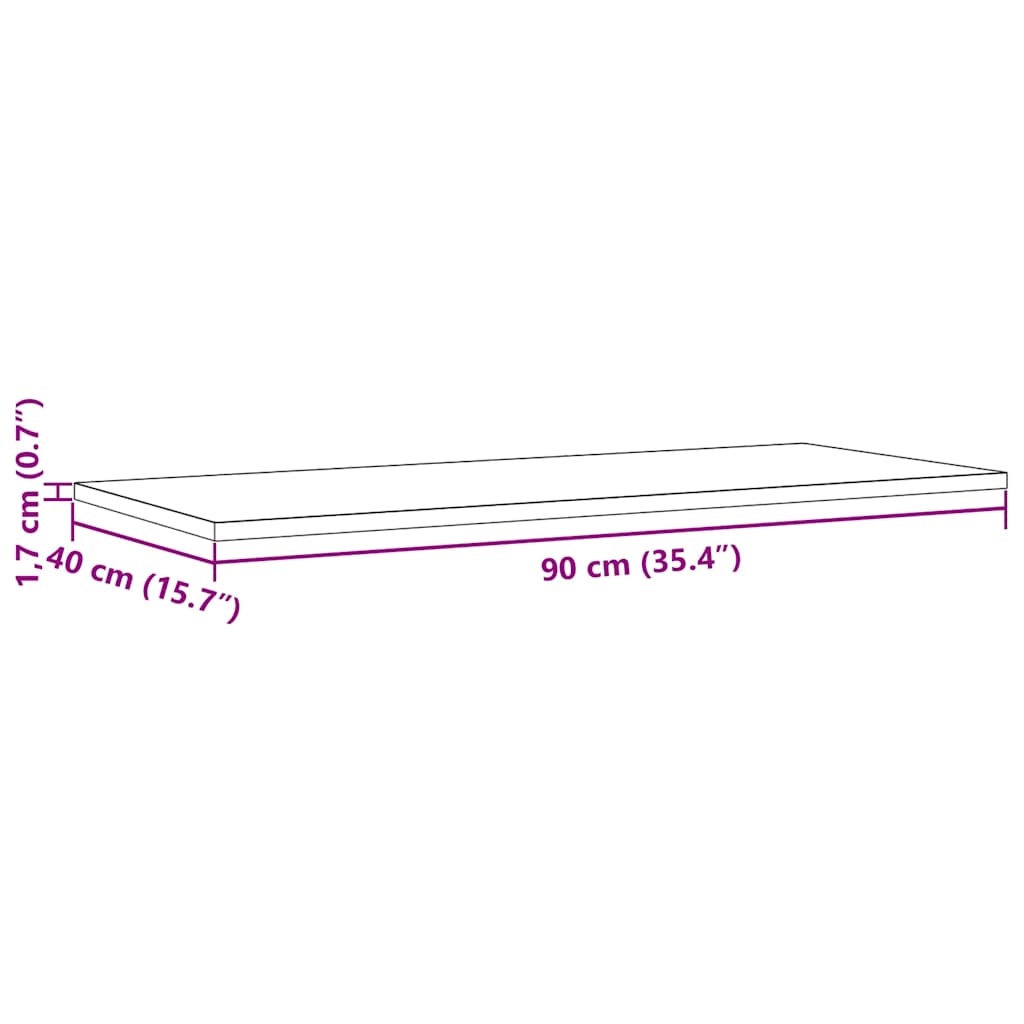 Table Top 90X40X1.7 Cm Rectangular Solid Wood Pine