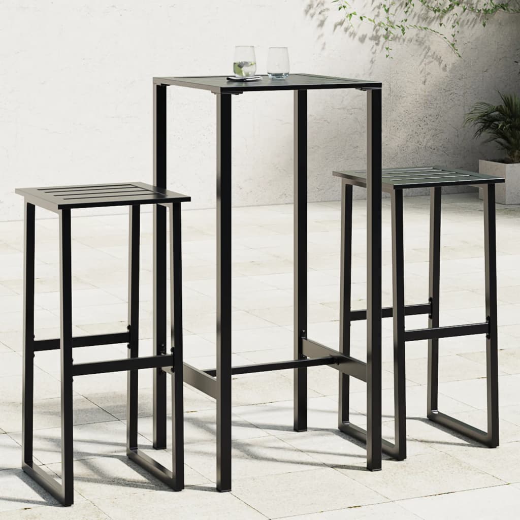 9 Piece Garden Bar Set Black Powder-Coated Steel