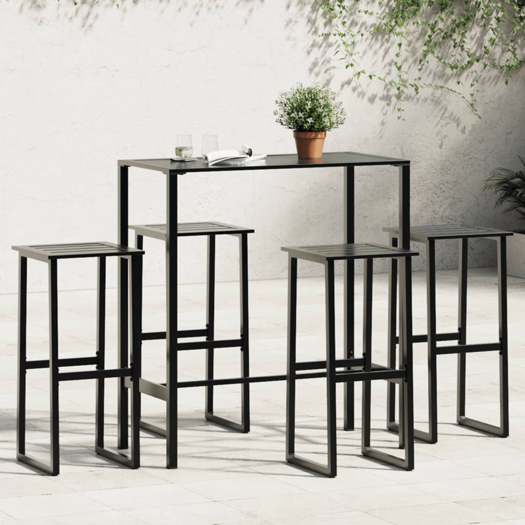 9 Piece Garden Bar Set Black Powder-Coated Steel