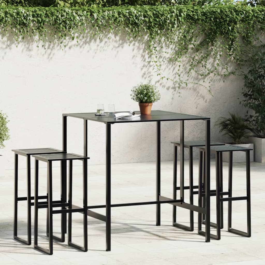 9 Piece Garden Bar Set Black Powder-Coated Steel