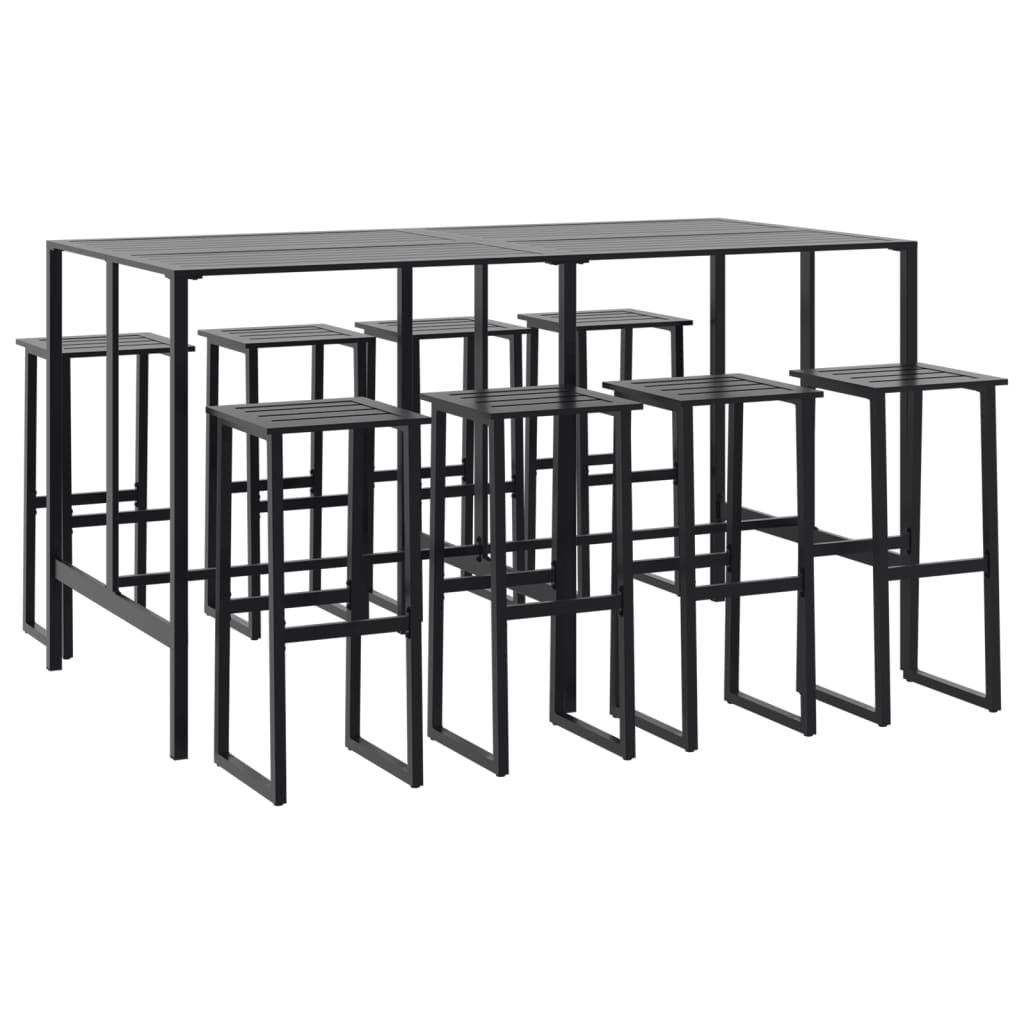9 Piece Garden Bar Set Black Powder-Coated Steel