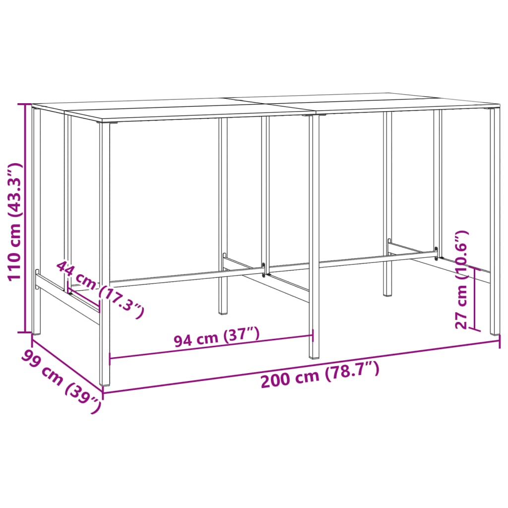 9 Piece Garden Bar Set Black Powder-Coated Steel