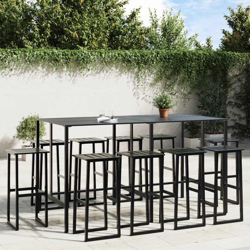 9 Piece Garden Bar Set Black Powder-Coated Steel