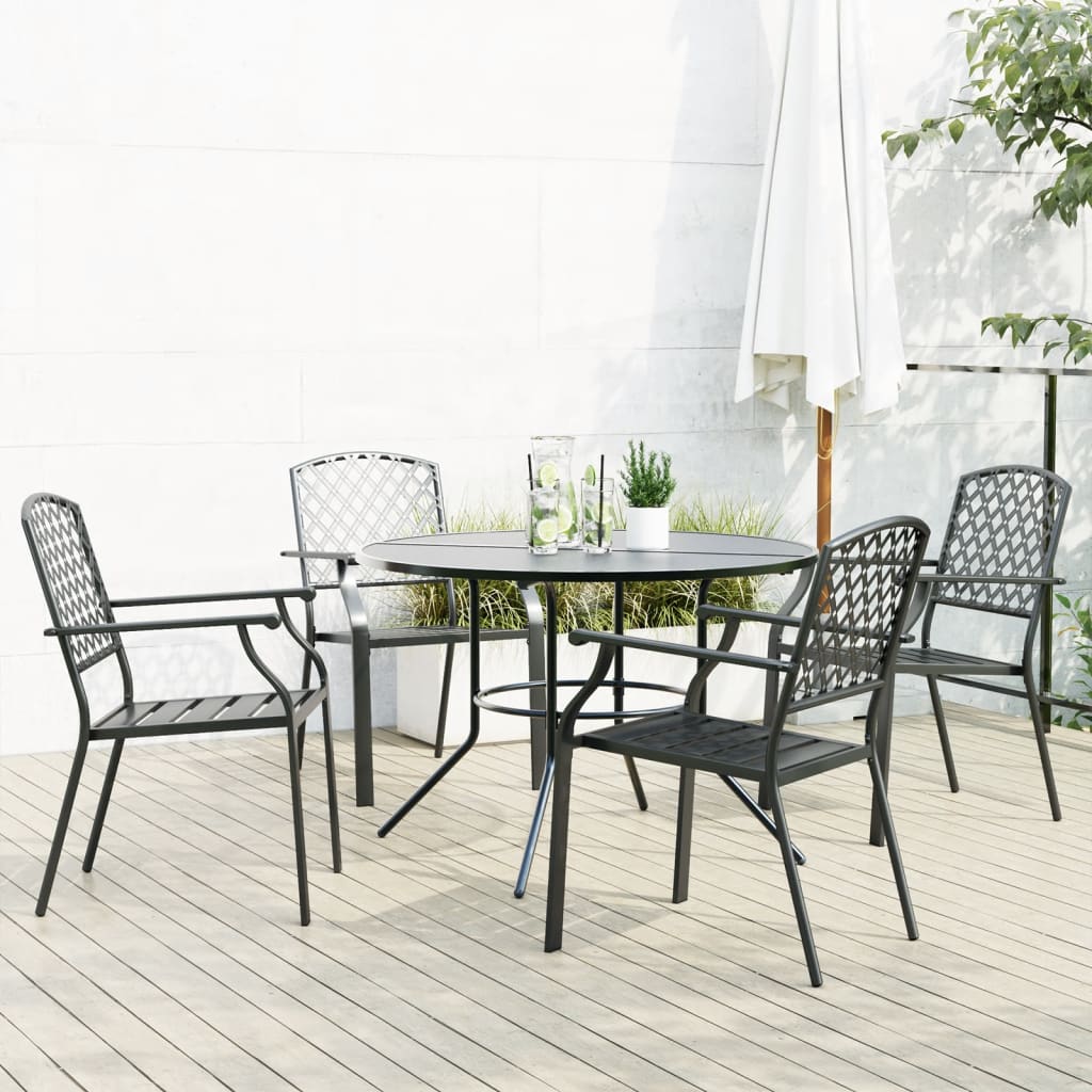Stackable Garden Chair Set 3 Pcs Anthracite Powder-Coated Steel