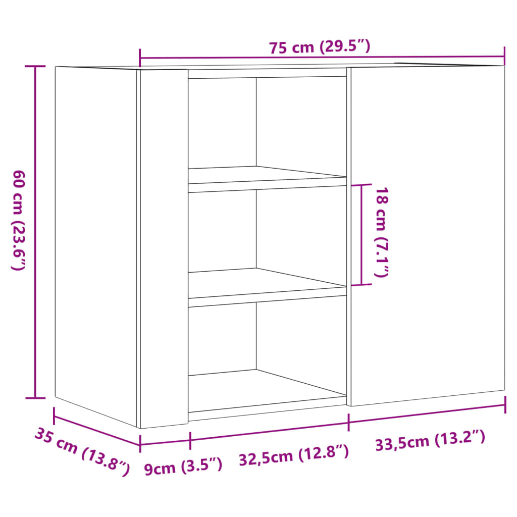 Wall Cabinet 75X35X60 Cm Engineered Wood