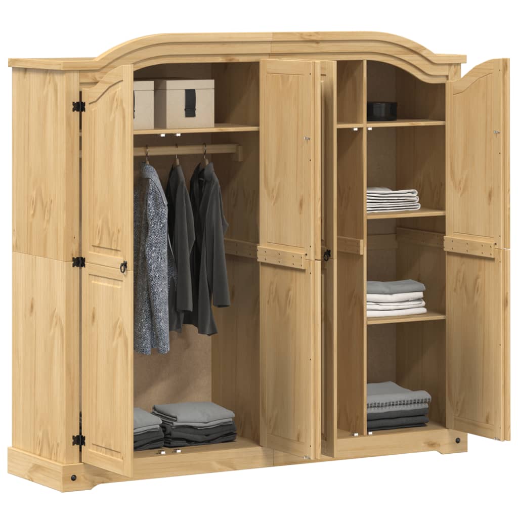 Wardrobe Corona 194X52X186 Cm Solid Wood Pine white brown engineered wood metal