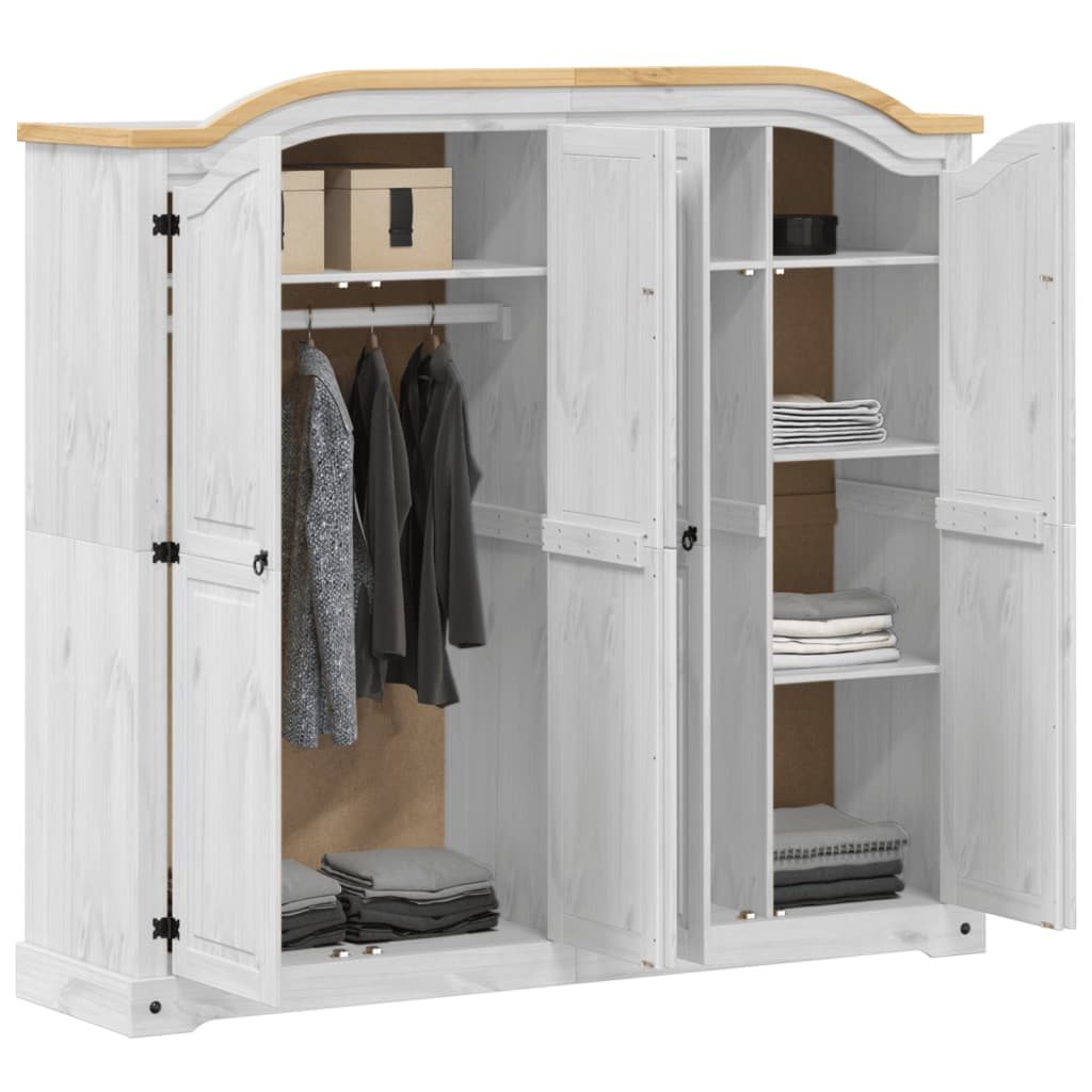 Wardrobe Corona 194X52X186 Cm Solid Wood Pine white brown engineered wood metal