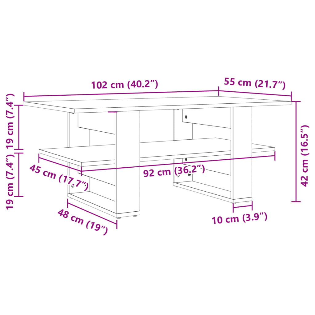 Coffee Table 102X55X42 Cm Engineered Wood