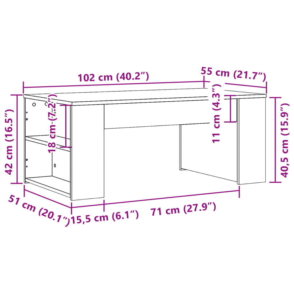 Coffee Table 102X55X42 Cm Engineered Wood