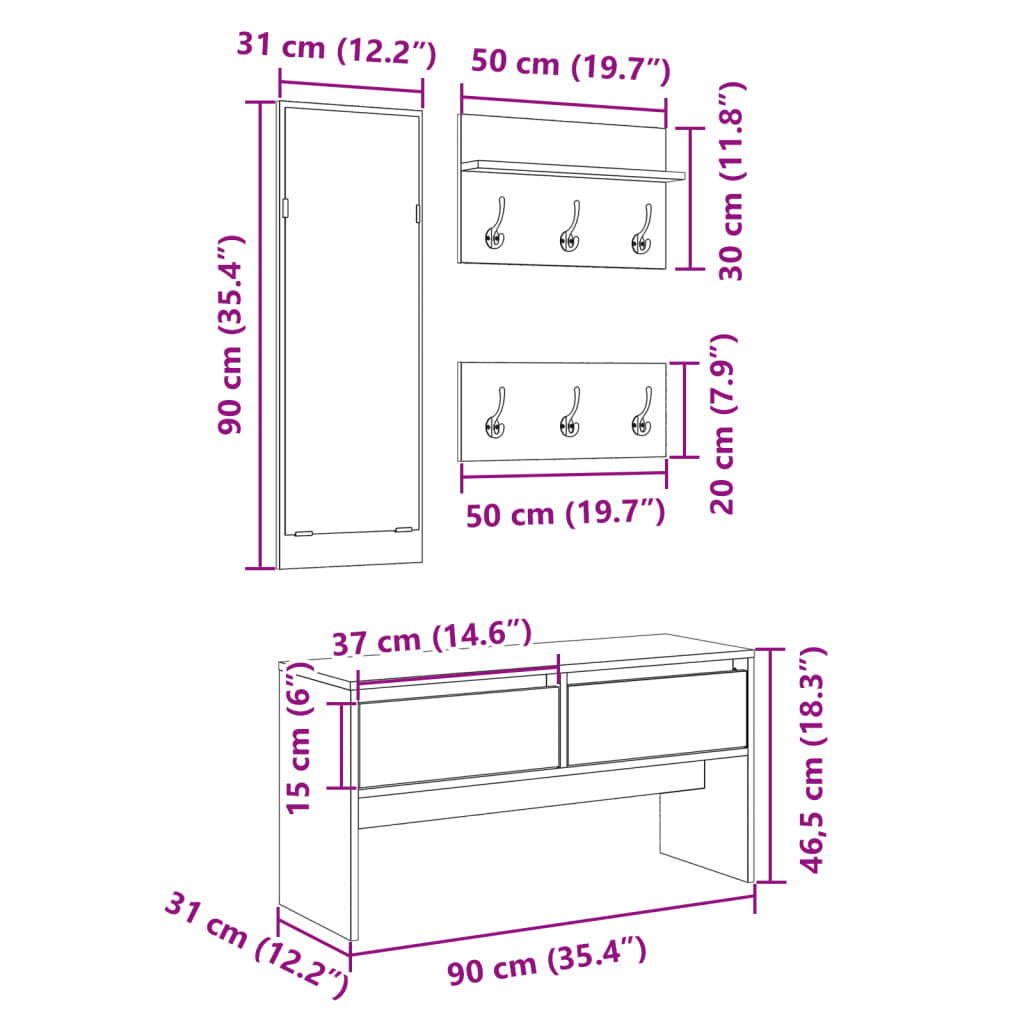 Storage & Entryway Benches 4 Piece Hallway Furniture Set Coat Rack Shoe Engineer